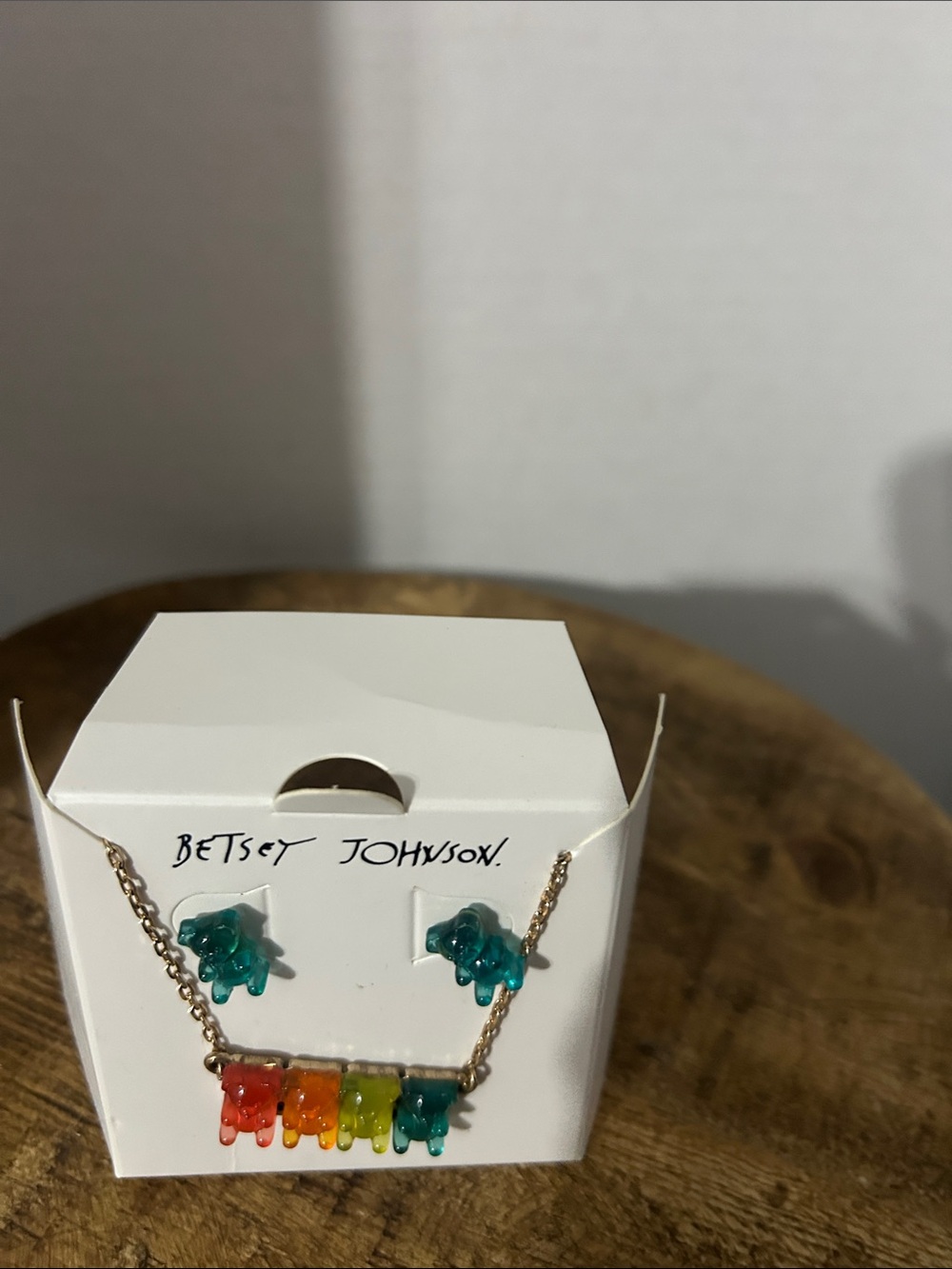 Betsey Johnson Rainbow Gummy Bear Necklace and Studs - Gold Chain